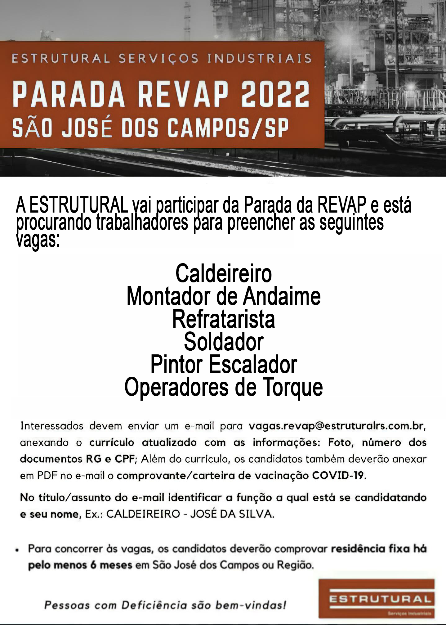 Parada na REVAP: Estrutural ainda está contratando