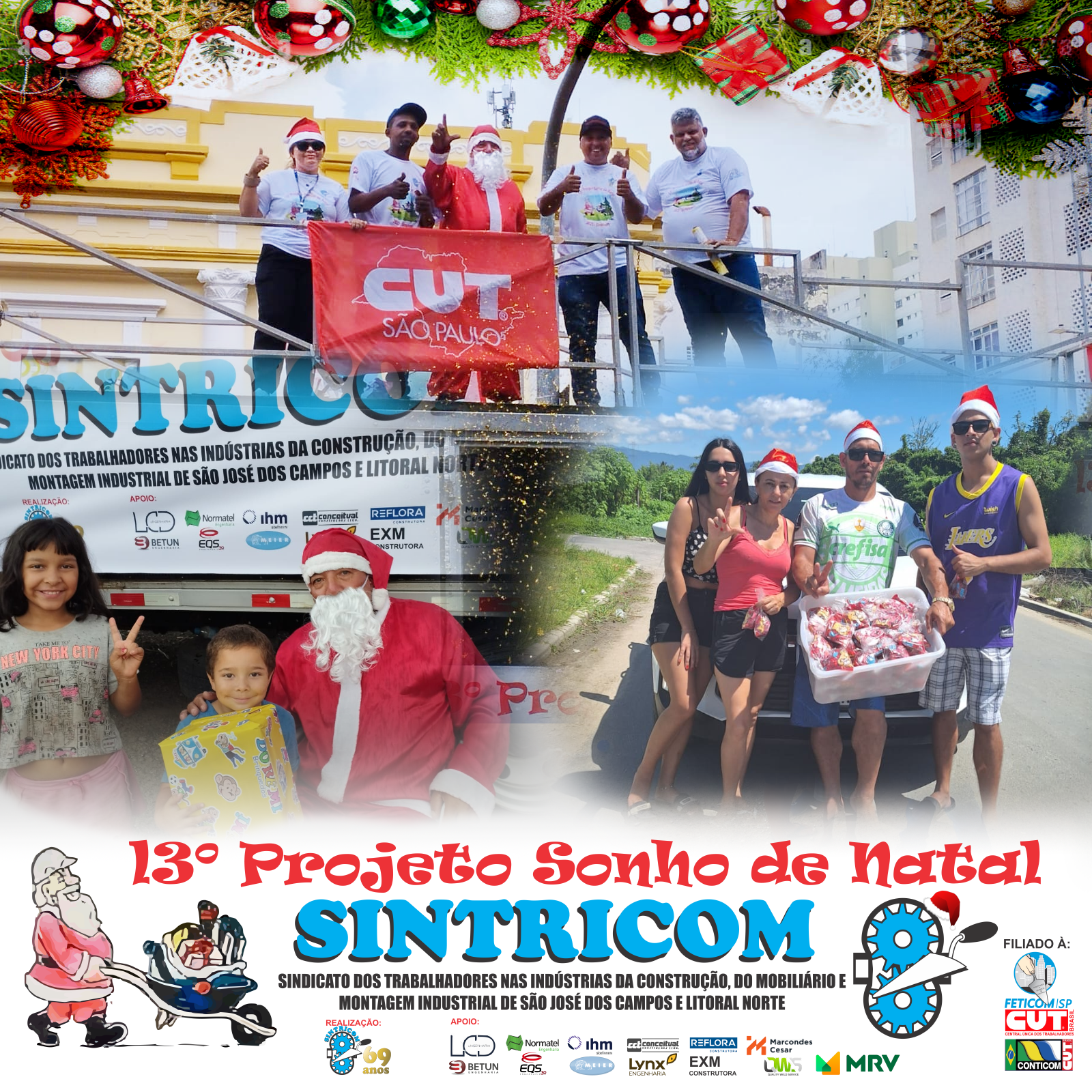 O 13º Projeto Sonho de Natal do Sintricom leva o espírito natalino para as crianças de São José e Caraguá